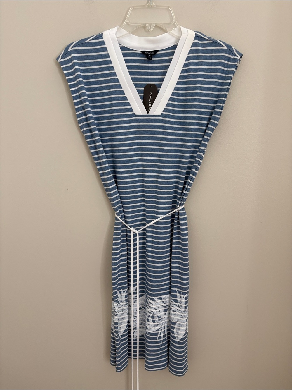 Nautica Striped V-Neck Midi Dress in Blue and White NWTS